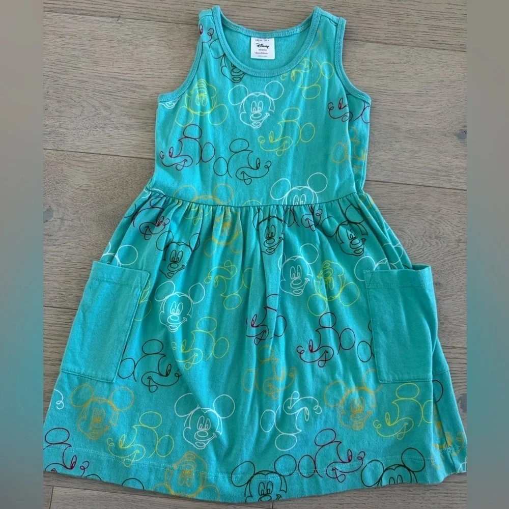 Hanna Andersson Mickey Mouse Aqua Dress Size 4
